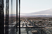 Cityscape seen through balcony against sky, Las Vegas, Nevada, USA