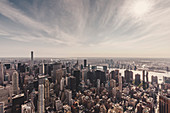 Manhattan and East River against sky seen from Empire State Building, New York City, New York, USA