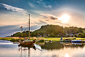 Sun, view from Baabe to Moritzdorf, Ruegen Island, Mecklenburg-Western Pomerania, Germany