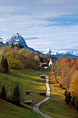 View to Wamberg village, Werdenfelser Land, Bavaria, Germany