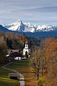 View to Wamberg village, Werdenfelser Land, Bavaria, Germany