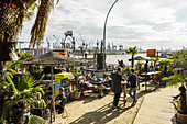 Beach Club Strand Pauli, at the jetties in the Port of Hamburg, St Pauli district, Hamburg, Germany