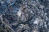 Germany, Bavaria, Alps, Oberallgaeu, Oberstdorf, Excursion, Climbing, Via Ferrata, Mountain Hike towards summit cross, Climbing tour, Summer Holidays, Summit Cross