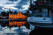 PORT in the evening with ship, Motalla, Lake Vättern, Östergötland, Sweden