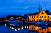 PORT in the evening with ship, Motalla, Lake Vättern, Östergötland, Sweden