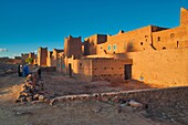 The Ksar Tissergate in the Draa Valley, mud walled houses and towers, near Zagora, Morocco