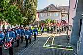 Musikkapelle, Fronleichnam, Prozession, Blumenteppich, Sipplingen, Überlinger See, Bodensee, Baden-Württemberg, Deutschland, Europa