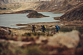 Hiker on a route through greenland, greenland, arctic.