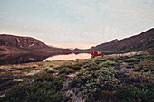 Red cabin in greenland, greenland, arctic.