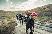 Hiker on a route through greenland, greenland, arctic.