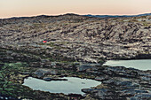 Hiker on a route through greenland, greenland, arctic.