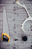 A saw and an antler, greenland, arctic.