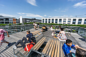 MFO Park, sun deck, public park of former Maschinenfabrik Oerlikon (MFO) , climbing plants, steel frame,  Zurich, Switzerland