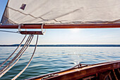 View from the skiff at the Ammersee, Ammersee lake, Bavaria, Germany, Europe