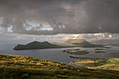 view at surrounding coastline and islands from Geokaun mountain, Valentia Island, County Kerry, Ireland, Wild Atlantic Way, Europe