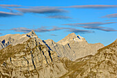 Kaltwasserkarspitze, Birkkarspitze und Ödkarspitze, vom Sonnjoch, Karwendel, Naturpark Karwendel, Tirol, Österreich