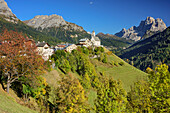 Colle San Lucia with church, Monte Pelmo in background, Colle San Lucia, Dolomites, UNESCO World Heritage Site Dolomites, Venetia, Italy