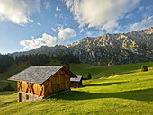 white mountain huts of the GAMP NALM Lahn Spitz, South Tyrol, Italy