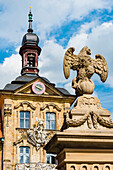 View of the Old Town Hall with the fountain in Karolinenstraße in the foreground, Bamberg, Bavaria, Germany