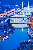 Rouen, Seine river, River Seine, Dusk, Haute Normandie, Seine Maritime Department, Normandy, France.