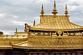 Lhasa, Tibet - the view of the Golden Roof of Jokhang Temple, the holy temple in Lhasa in the daytime.