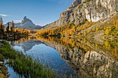 Lake Federa, Dolomites of Belluno, Italy, Becco di Mezzodi, Belluno, Italy,Trentino Alto Adige.