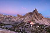From refuge Locatelli a twilight over Mount Paterno, Dolomites, South Tyrol, Bolzano province, Trentino Alto Adige, Italy.