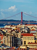 Portugal, Lisbon, Miradouro da Graca, View towards the Carmo Convent and the 25 de Abril Bridge.