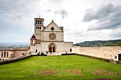 Facade of church after the storm. Assisi, Umbria. Italy