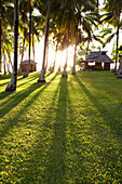 FRENCH POLYNESIA, Vahine Island. Bungalows, rooms and the grounds of the Vahine Private Island Resort.