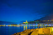 Lights Illuminating The Cityscape Along The Mediterranean; Menton, Cote D'azur, France