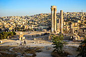 Temple of Hercules in Amman Citadel with city of Amman in background, Jordan