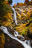 Autumn Waterfall between Stampa and Soglio, Maloja region, Canton of Graubunden, Bregaglia valley, Switzerland, Europe