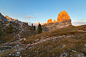 Sunset on Cinque Torri, Dolomites, Cortina d'Ampezzo, Belluno province, Veneto, Italy