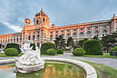 Vienna, Austria, Europe, Tritons and Naiads fountain on the Maria Theresa square with the Natural History Museum in the background