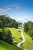 Wamberg village with Mount Waxenstein on the background, Garmisch Partenkirchen, Bayern, Germany