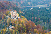 Schwangau, Bavaria, Germany, Europe. Hohenschwangau castle at sunset