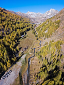 Aerial view of high Gran San Bernardo Valley, Aosta Valley, Italy, Europe