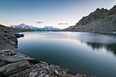 Dawn from Tachuy lake, La Thuile, Aosta Valley, Italy, Italian alps