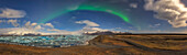 Jokulsarlon panoramic, Iceland, Europe, Aurora storm kp-3