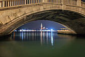 San Giorgio Maggiore churc as seen under a bridge on the Gran Canal, Venice, Veneto, Italy