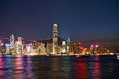 City skyline at night of the financial centre on Hong Kong Island with Bank of China Tower and Two International Finance Centre (2IFC), Hong Kong, China, Asia