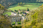 Rievaulx Abbey and remote village near Helmsley in North Yorkshire, England, United Kingdom, Europe