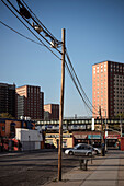 wooden power pole on Coney Island, Brooklyn, NYC, New York City, United States of America, USA, North America
