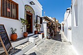 Restaurant and Shops In Lindos, Rhodes, Greece.