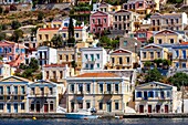 Colourful Houses, Symi Island, Dodecanese, Greece.