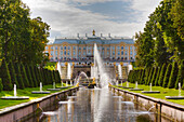 Samson Fountain, Great Palace, view from Sea Canal, Peterhof, UNESCO World Heritage Site, near St. Petersburg, Russia, Europe