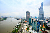 The skyline of Ho Chi Minh City (Saigon) showing the Bitexco tower and the Saigon River, Hoi Chi Minh City, Vietnam, Indochina, Southeast Asia, Asia
