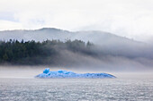 Bright blue iceberg from Mendenhall Glacier, surrounded by mist on Mendenhall Lake, Juneau, Alaska, United States of America, North America