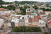 View of old town from top of City Hall Tower, Lviv, Ukraine, Europe